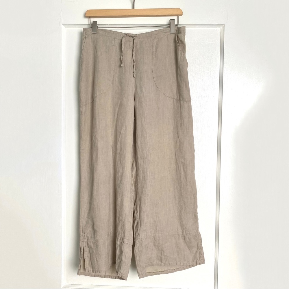 Flax Linen Wide Leg Crop Drawstring Pants size Small